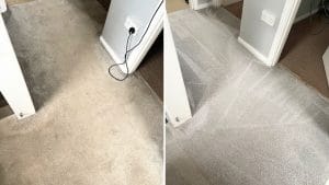 Before-and-after comparison of a hallway carpet cleaned during a whole-house carpet clean in Northampton
